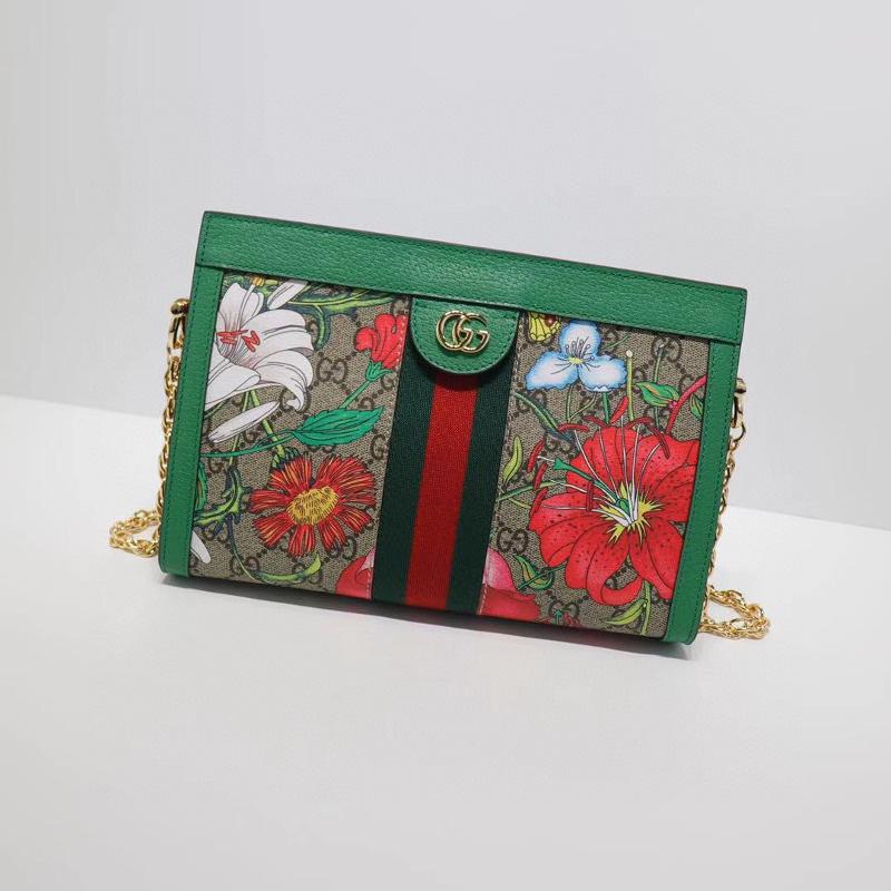 Gucci Chain Shoulder Bag 503877 Flower Green